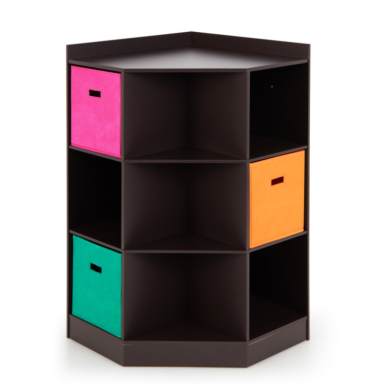 3-Tier Kids Storage Shelf Corner Cabinet with 3 Baskets-BrownCostway Gallery View 1 of 10